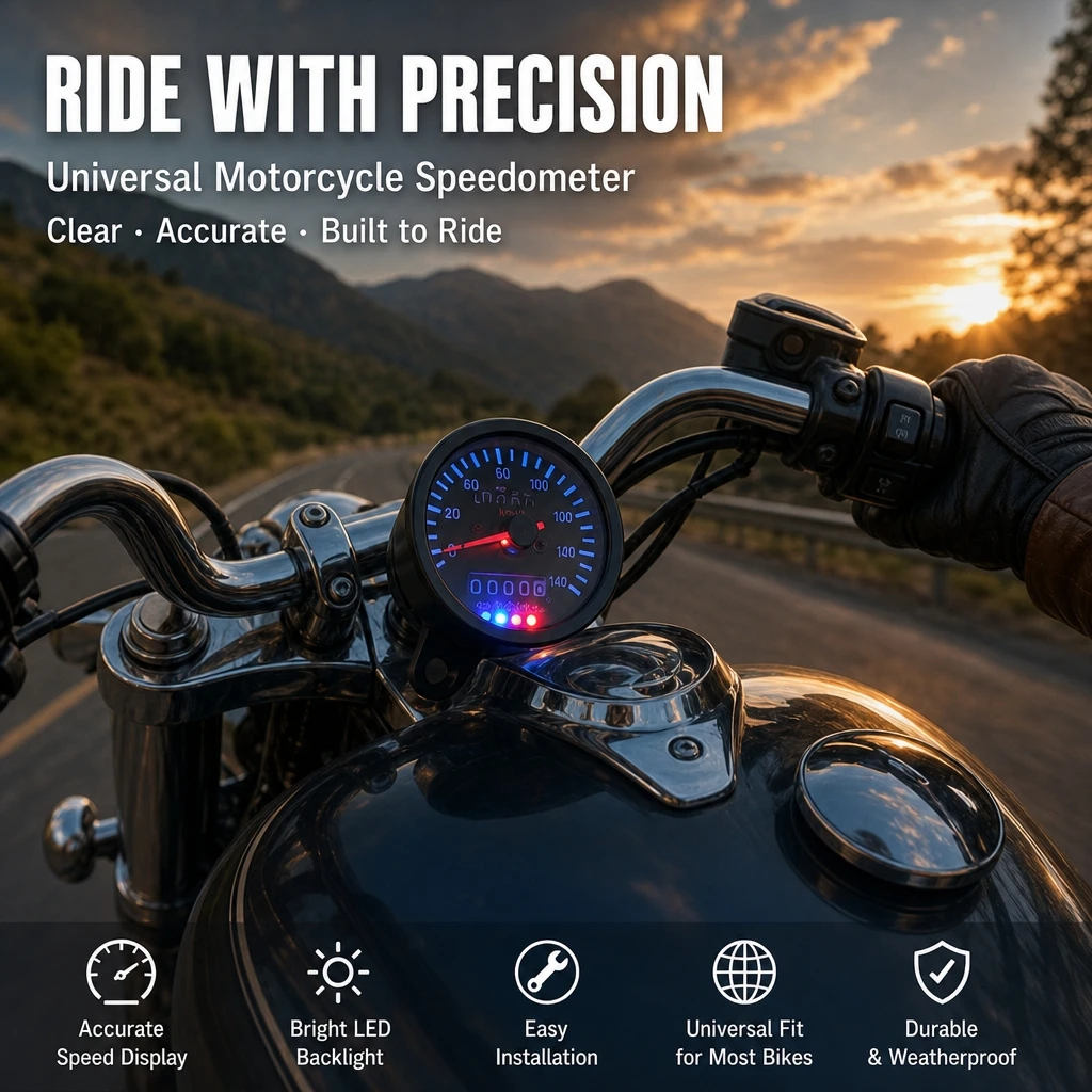 Universal Motorcycle Round Speedometer Dual Trip Odometer LED Warning Light Mechanical Speed Meter Retro Refit Instrument