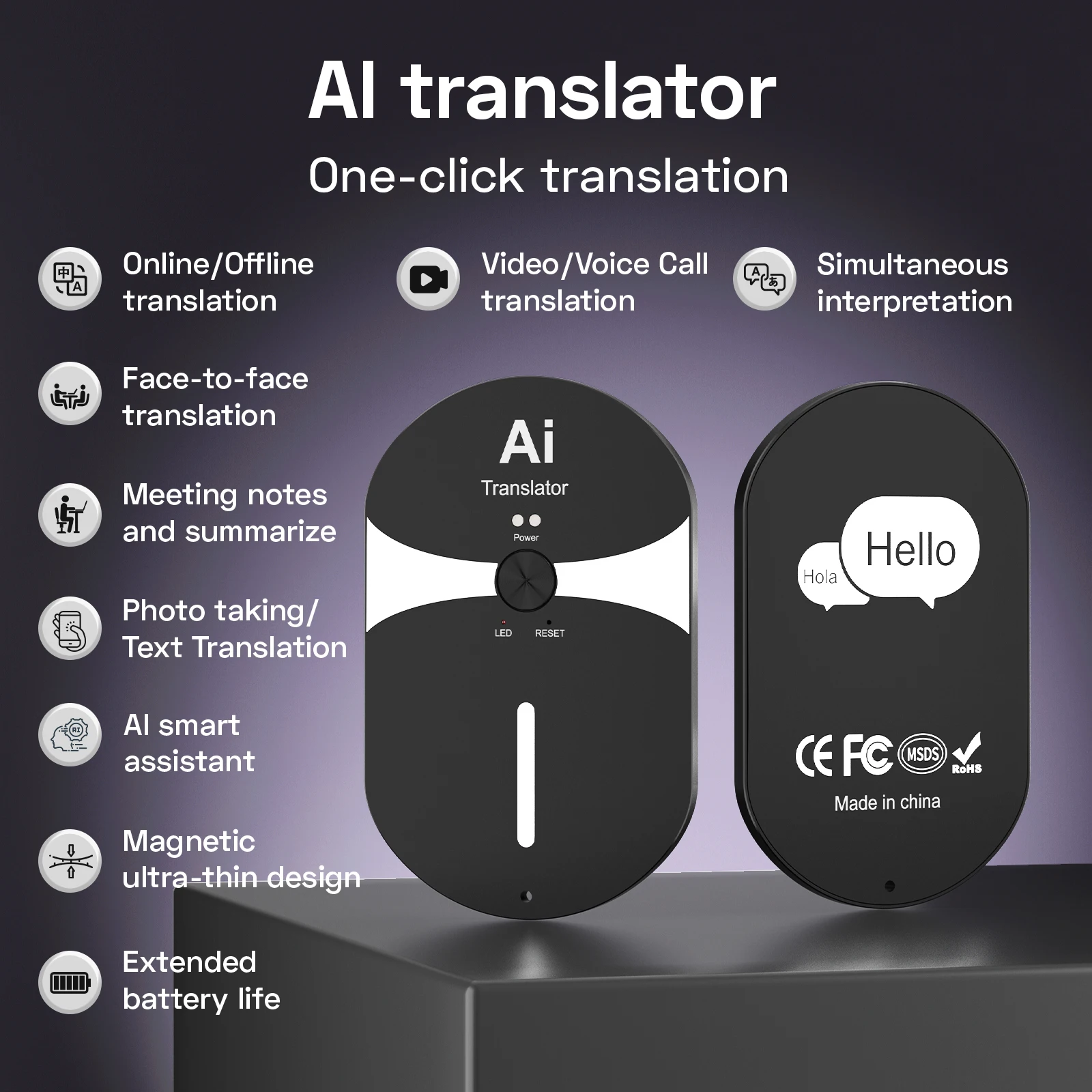 

AI Smart ultrathin translator provides online/offline translation simultaneous interpretation remote video and voice translation