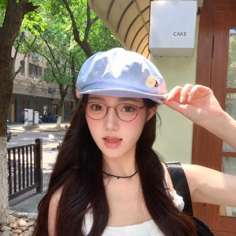 Stylish Handmade Women's Beret Cap Cloud-Like Warm Headwear Newsboy Cap Handmade Button Short Brim Hat Casual Daily Outfits