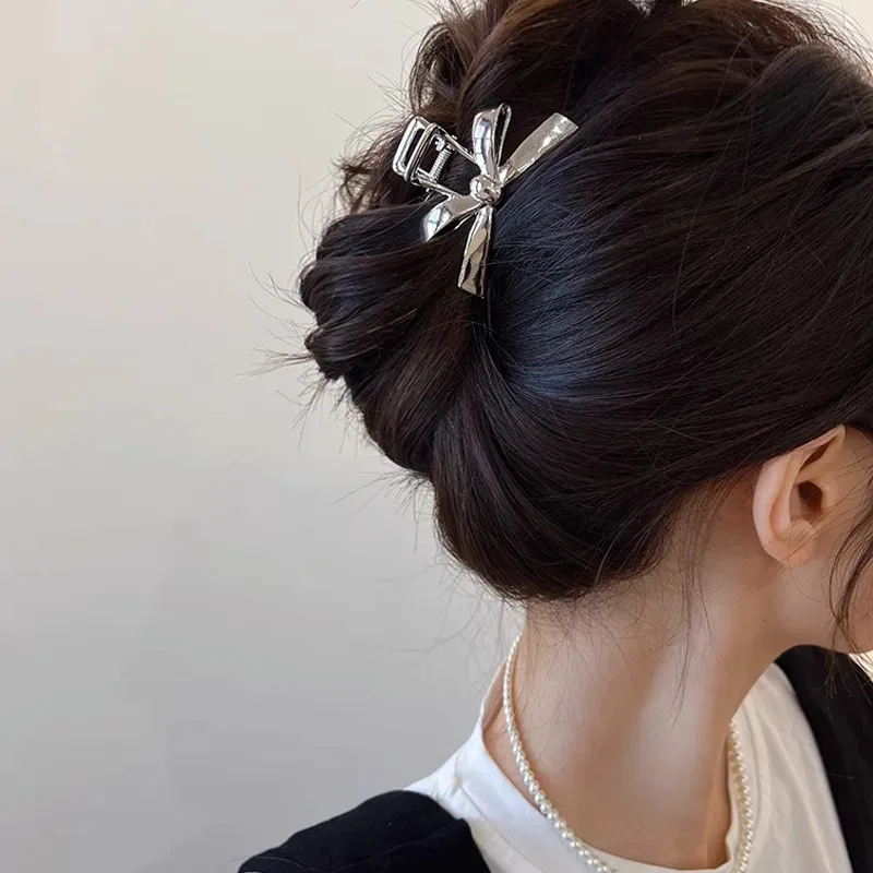 

Korean Metal Hair Claw Women'S Simple Bow Medium Ponytail Hair Grab Clip Sweet Temperament Cute Daily Hundred Headwear