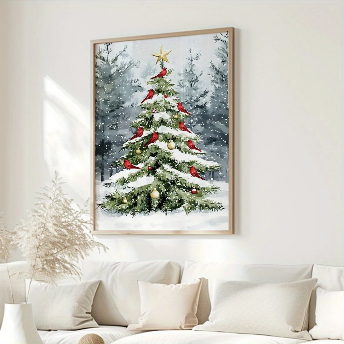 Christmas Tree and Cardinal Canvas Art Print Fade Resistant Home Decor Suitable for Living Room Bedroom Office Holiday Gift