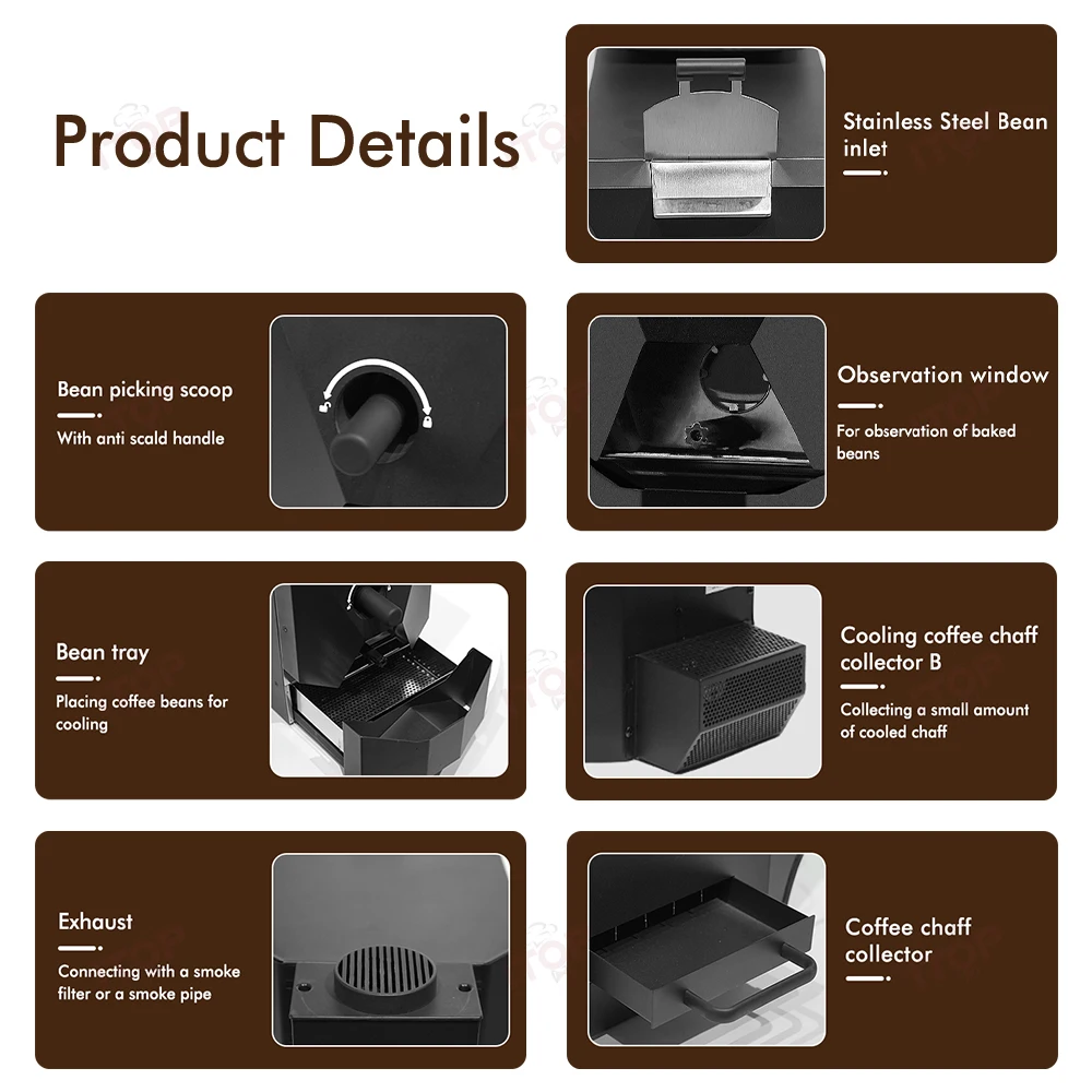 市販のコーヒー豆ロースター,3つのカスタムベーキングカーブ,穀物乾燥機,ITOP-CBR-1 v,110v,220