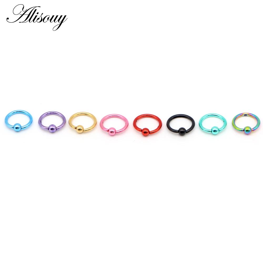 Alisouy 1PC Black Gold Color Stainless Steel Captive Bead Hoop Ring Lip Labret Nose Rings Body Piercing Jewelry 1.2*8*3mm