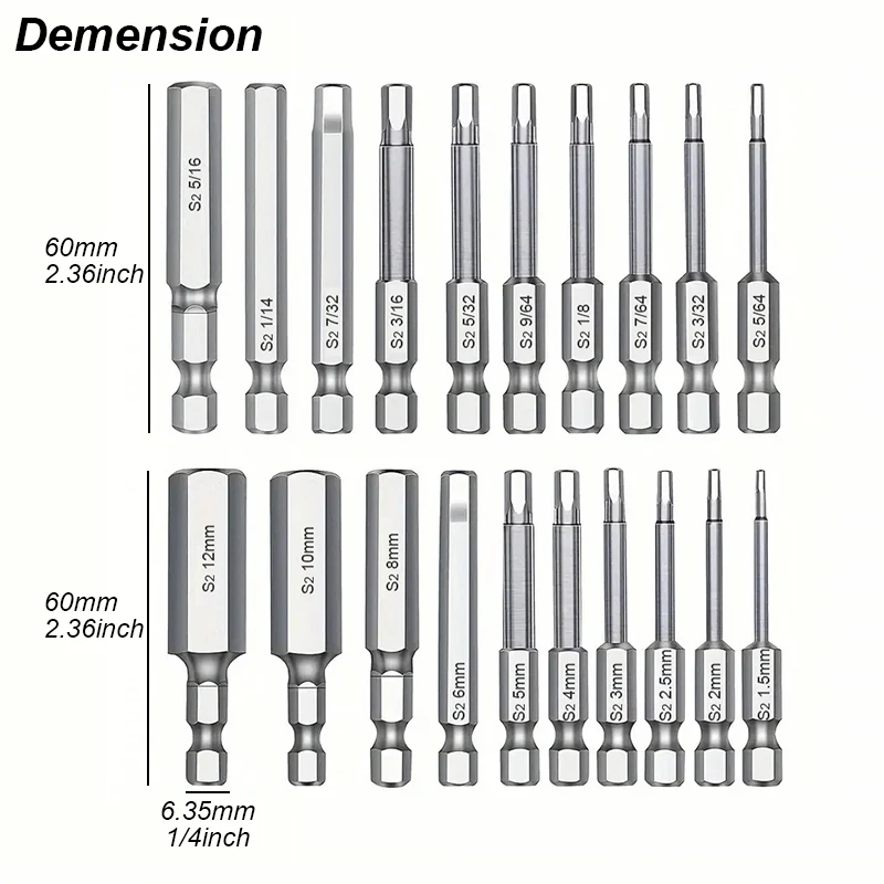 Hex Head Allen Wrench Bit Set Magnetic Metric Imperial Screwdriver Tip Mm Inch Sae Power Drill Adapter Screw Driver Hand Tool