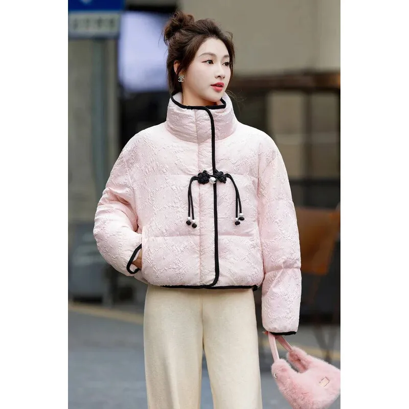 New Arrival Winter Elegant Small Fragrant Down Jackets Cotton Padded Fashion Women's Puffer Jacket Stand Collar Coat Outerwear