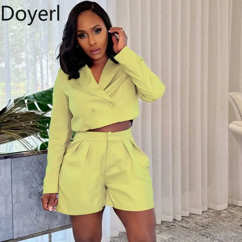 

Doyerl Office Lady Short Sets Woman Clothing 2 Pieces Set Elegant Double-breasted Blazer Coat and Shorts Work Wear Matching Sets
