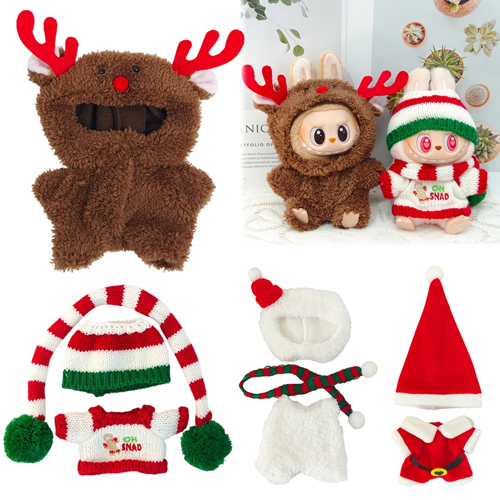 Christmas Doll Clothes 17cm Labubu Plush Doll Clothes Hoodies Abu Christmas Labubu Cartoon Character Clothes Dolls Accessories