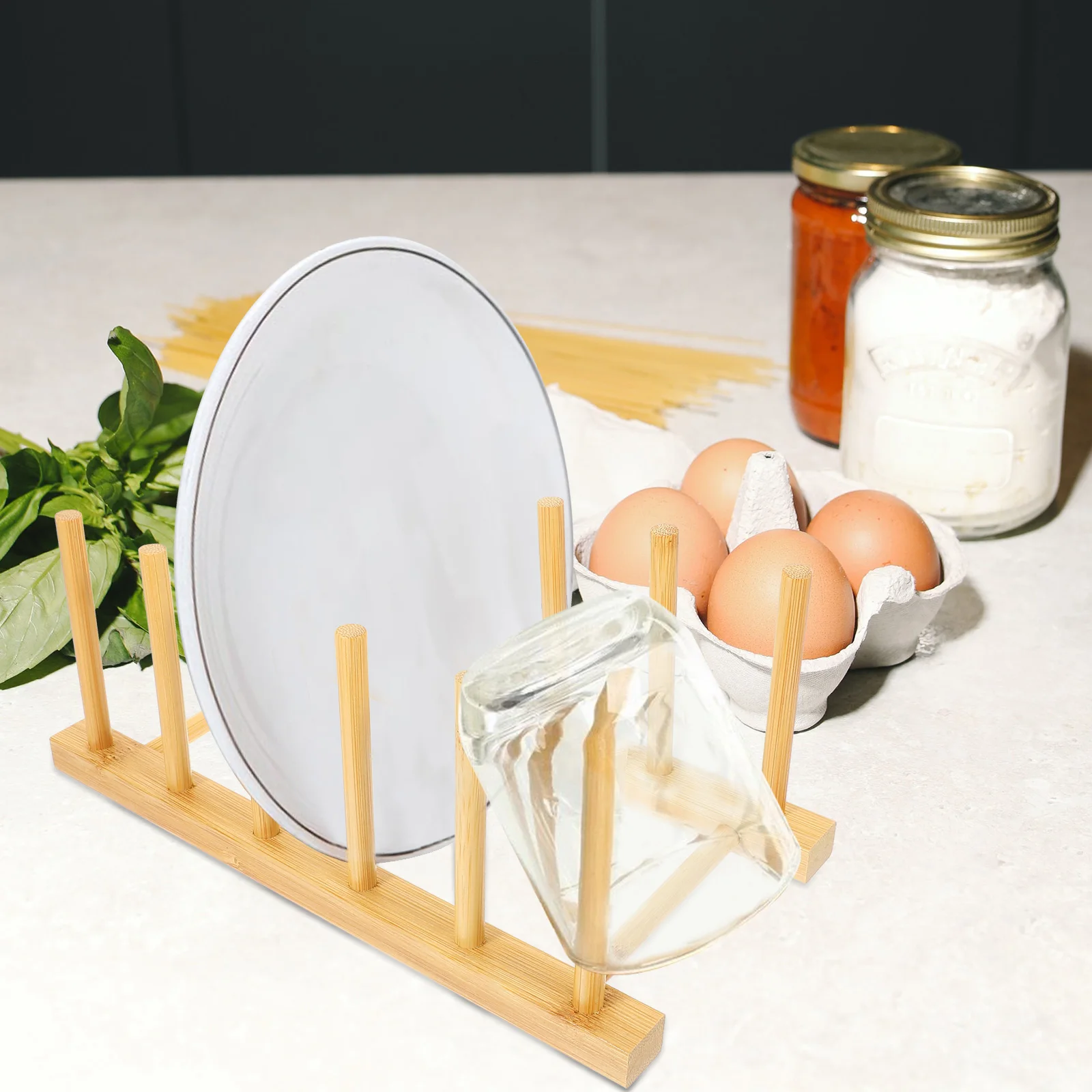 

Bamboo Dish Rack Plate Holder Kitchen Storage ganizer Multi use Drainer Kitchen Plate Holder Modern Style Home Decor