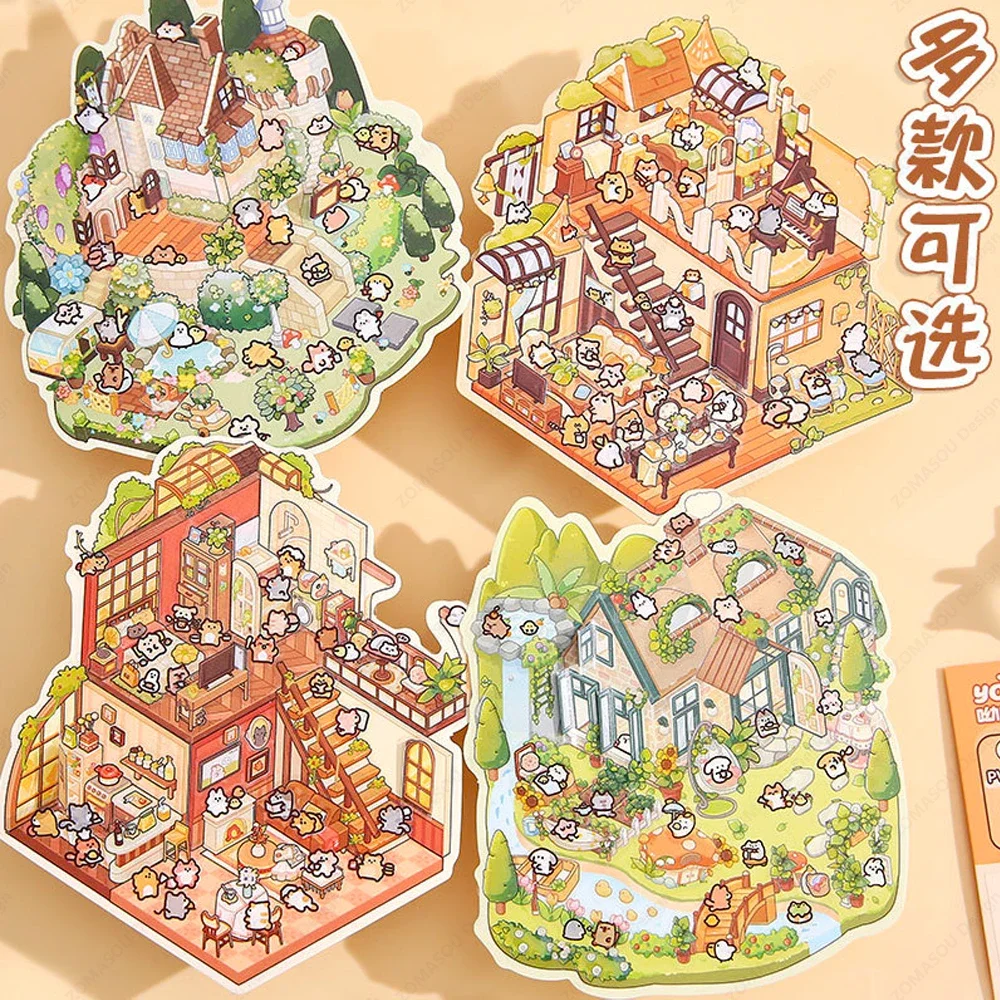 3D Diy Landscape Sticker Cartoon Fun Fairy Tale World Pocket Cabin Scene Stickers Festival Birthday Gift for Adult Kid Children