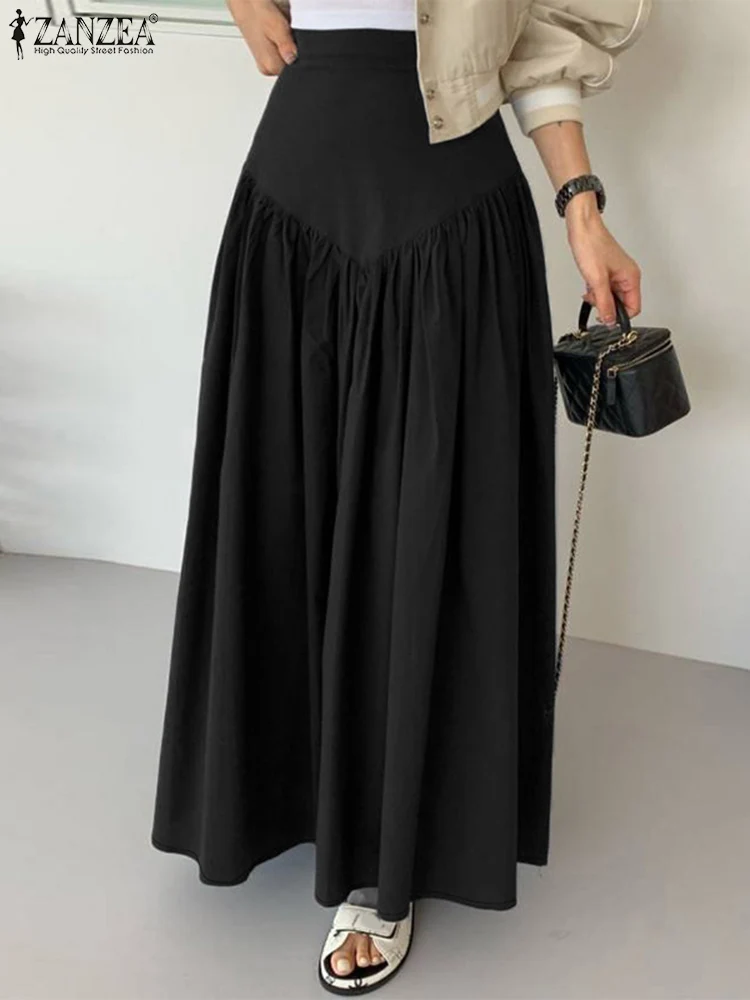 ZANZEA Spring Solid Party Work Skirt Stylish Women Long Skirts Casual A-line Holiday Faldas Saia High Elastic Waist Baggy Jupes