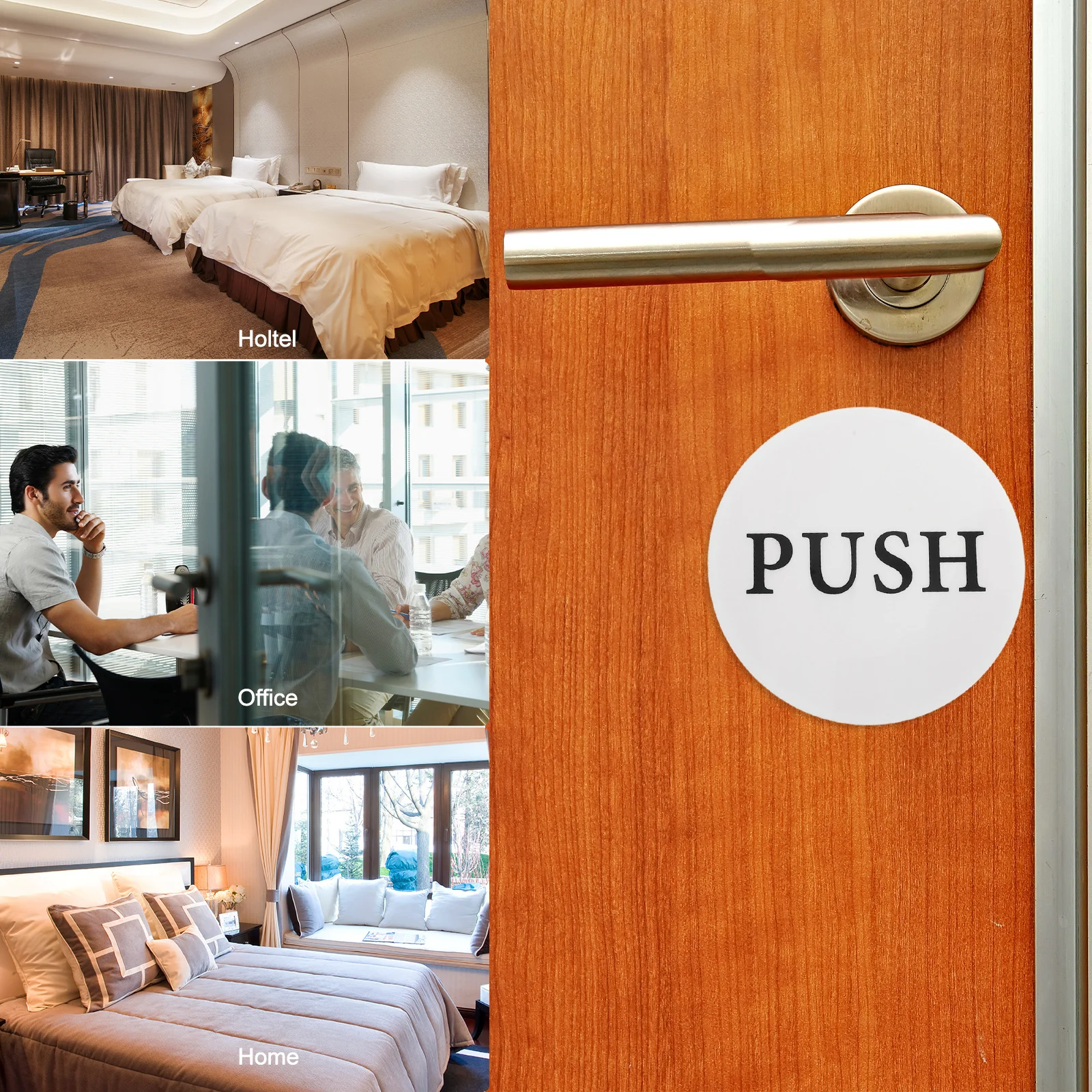 2Pcs Push Pull Door Sign Self-Adhesive Acrylic Round Sticker Removable Marker for Commercial Stores Cafes Offices