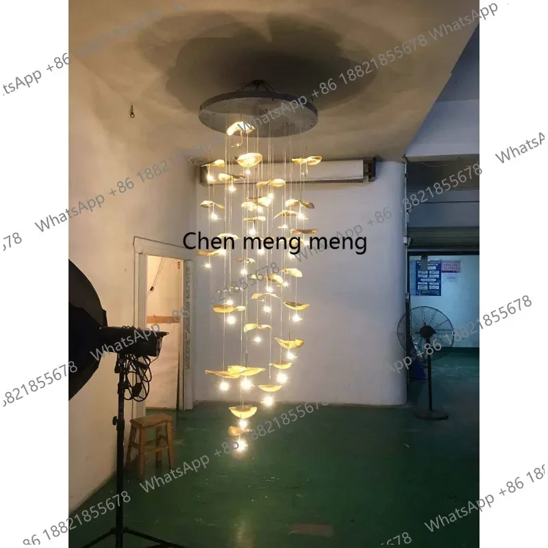 

D1089 All copper living room creative light luxury duplex staircase long chandelier personalized villa dining room art chandelie