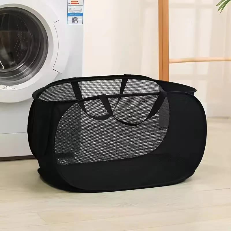 Oversized mesh laundry basket with handle, folding multi-function storage basket, bathroom dirt basket, toy basket badminton bag