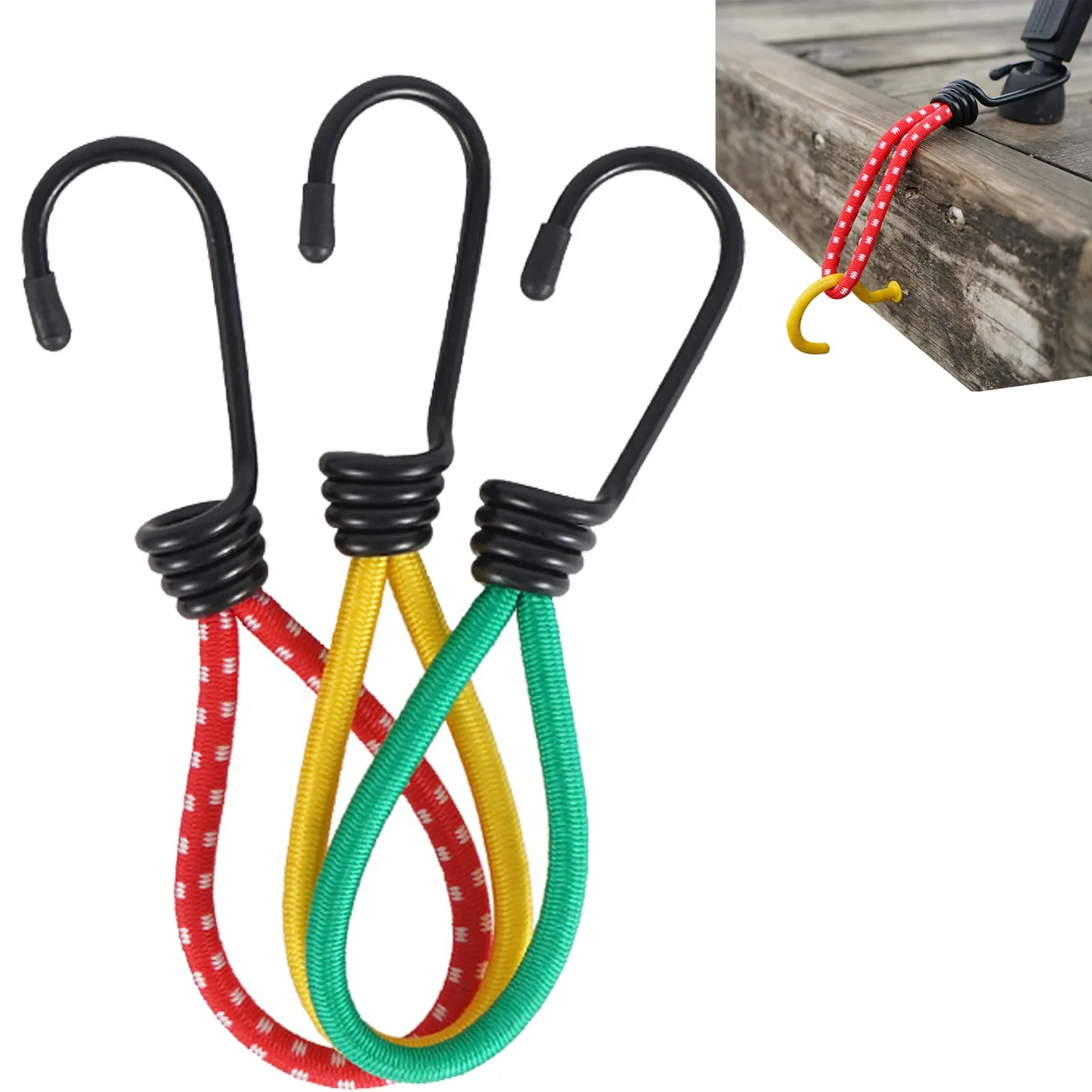 3pcs/set Tent Elastic Rope Cord with Hook Camping Tent Fixation Elastic Stretch Rope Outdoor Accessories