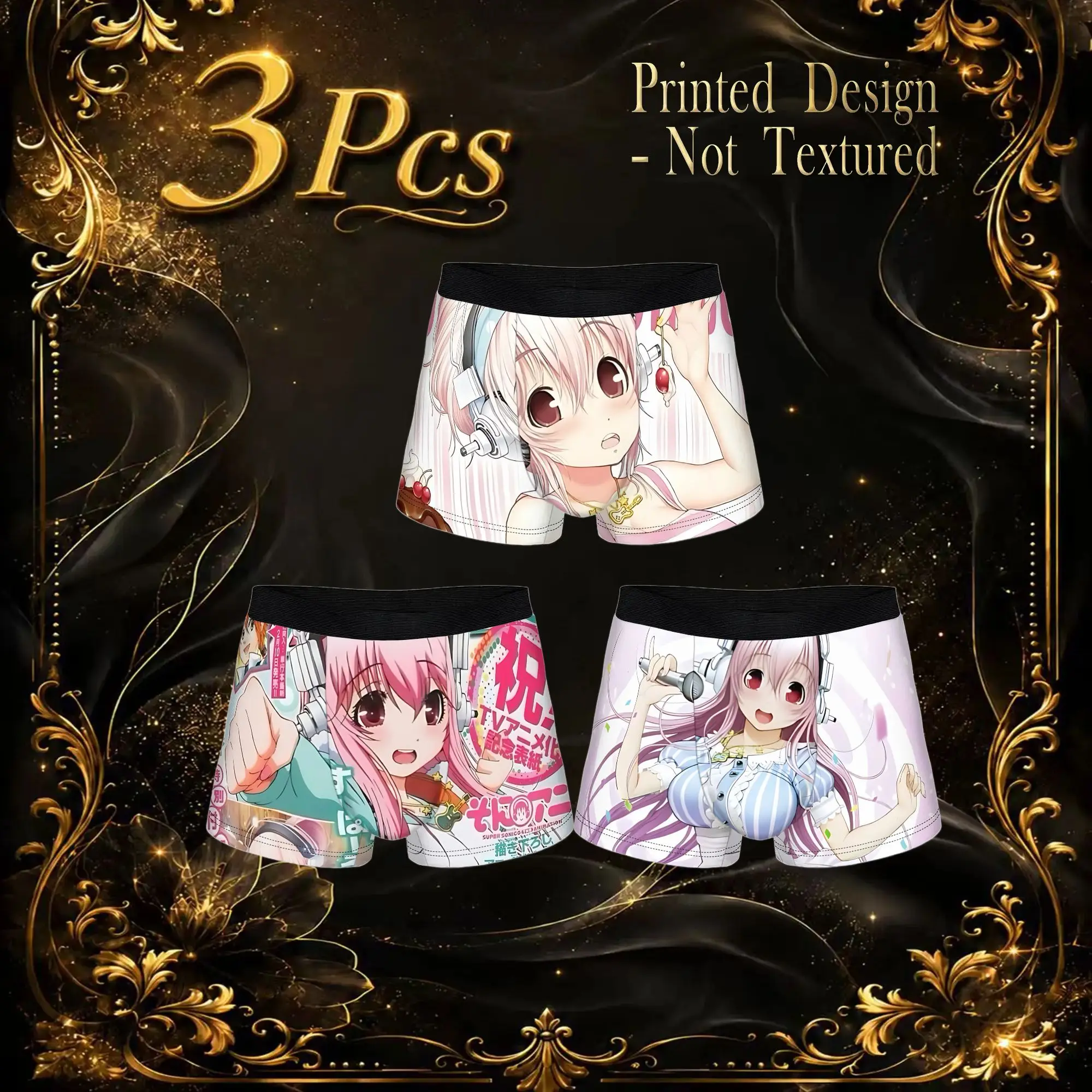 3Pcs  boxers Super Sonico Underpants Breathbale Panties Men Underwear Comfortable Shorts Boxer Briefs