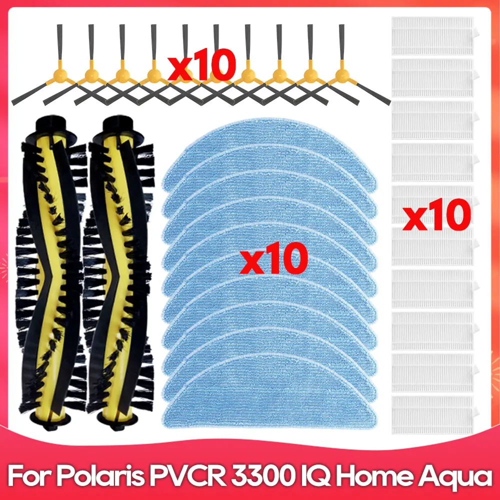 Compatible For Polaris PVCR 3300 IQ Home Aqua Roller Side Brush Hepa Filter Mop Cloths Rag Robot Vacuum Cleaner Accessory Part