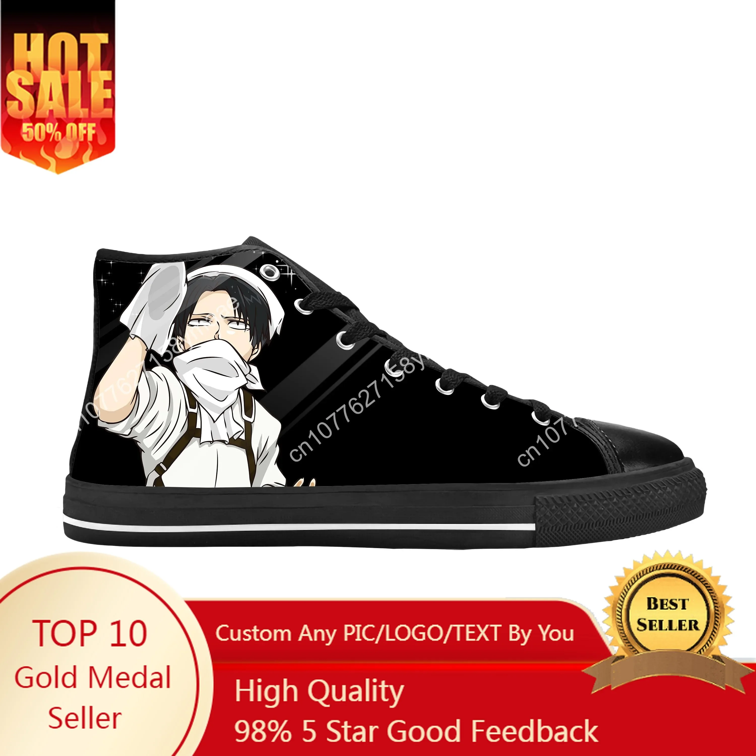 

Ackerman Japanese Anime Cartoon Manga Comic Levi Casual Cloth Shoes High Top Comfortable Breathable 3D Print Men Women Sneakers
