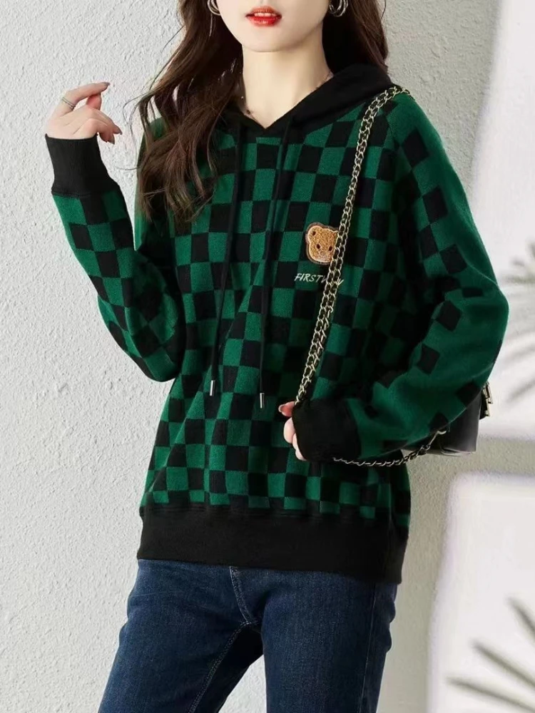 Sweater Loose Hoodies Hooded Female Clothes Green Tops Sweatshirts for Women Baggy Korean Fashion Thick Kpop Autumn and Winter E