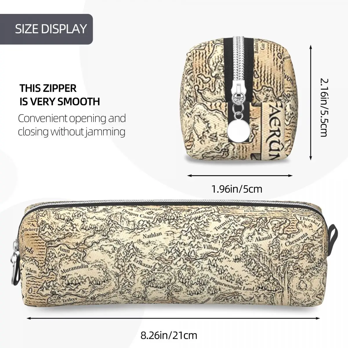 Annotated Map Of Faerun Pencil Cases for Student Gifts Pen Box Pencil Bag Large Storage Pencil Pouch Storage Stationery Supplies