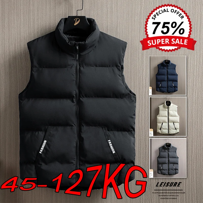 Winter 7XL Large Size Thick Vests Jacket Trend Fashion Stand-up Collar Cotton Coats Plus Size Warm Down Cotton Sleeveless Jacket