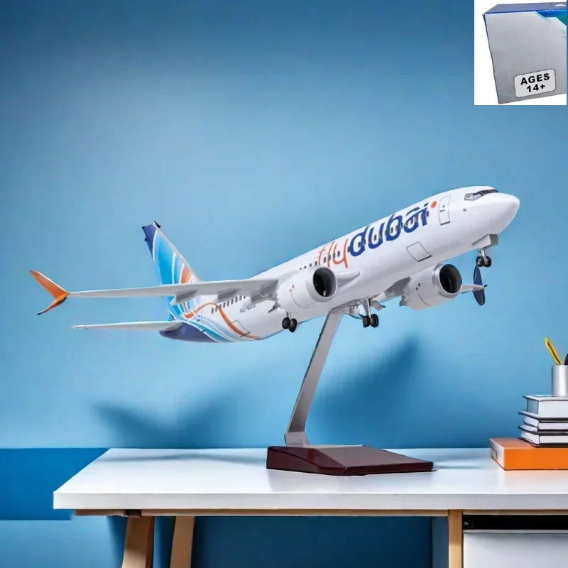 

1/85 Scale 47CM Airplane 737MAX B737 MAX Aircraft Fly Dubai Airline W Light and Wheel Diecast Plastic Resin Plane Model Toy