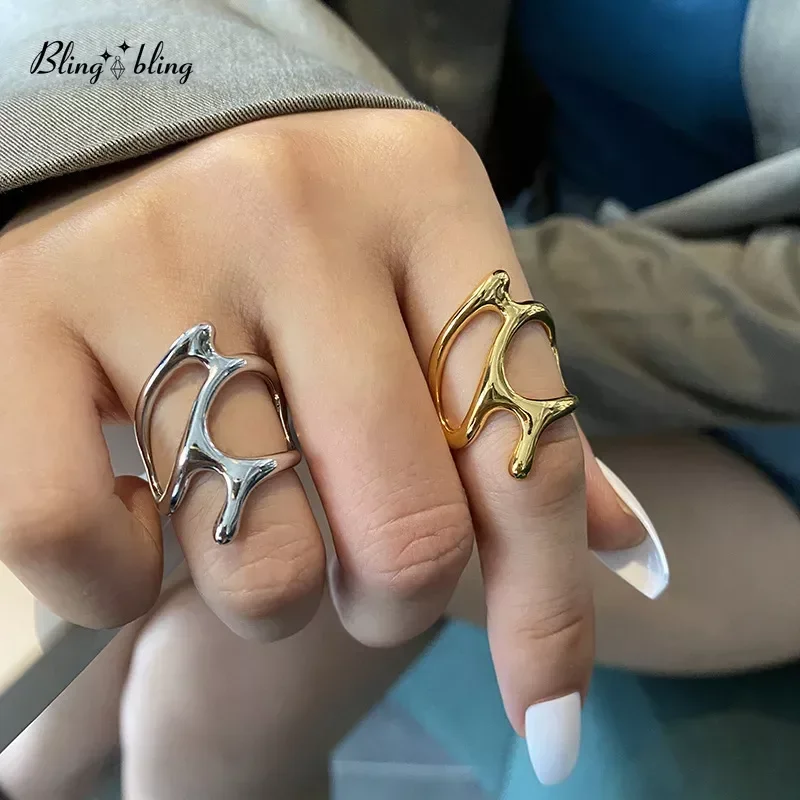 Silver Color Trendy Vintage Elegant Irregular Adjustable Rings for Women Punk Geometric Hollow Branches Open Ring Party Jewelry