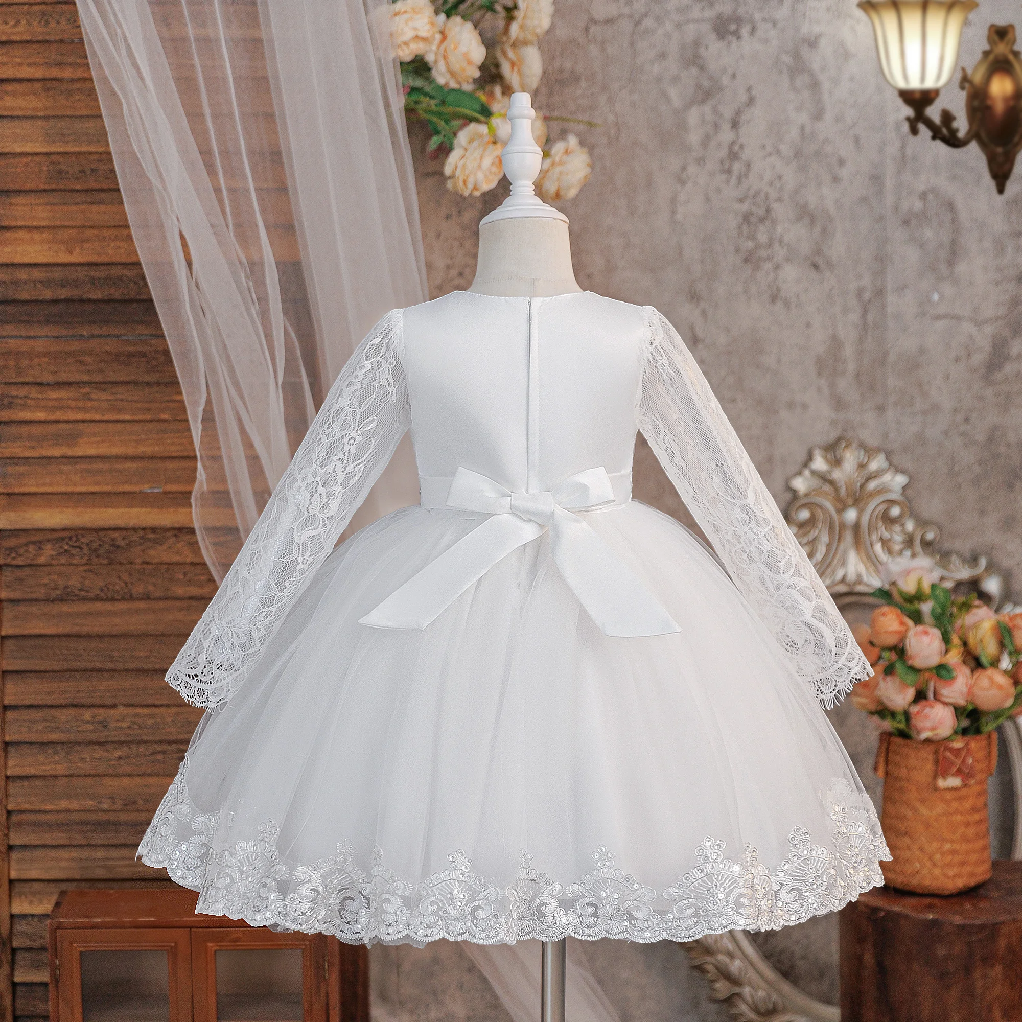 Elegant Baptism Bridesmaids Party Girl Dress Flower Wedding Birthday Princess Prom Dress Girl First Communion Graduation Costume