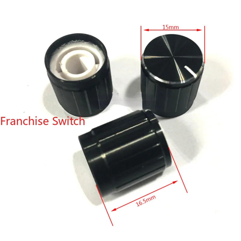 10PCS Fine Workmanship Potentiometer Cap 15*16.5mm Black Bright Side Half Shaft Hole D-hole Aluminum Alloy Knob