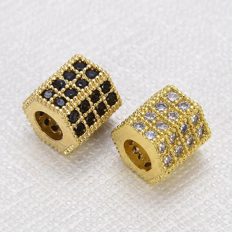 DIY Necklace Chain Parts Jewelry Making Supplies Pave Zircon Rhombus-Pillar Beads High Quality Brass Bracelet Beaded Accessories