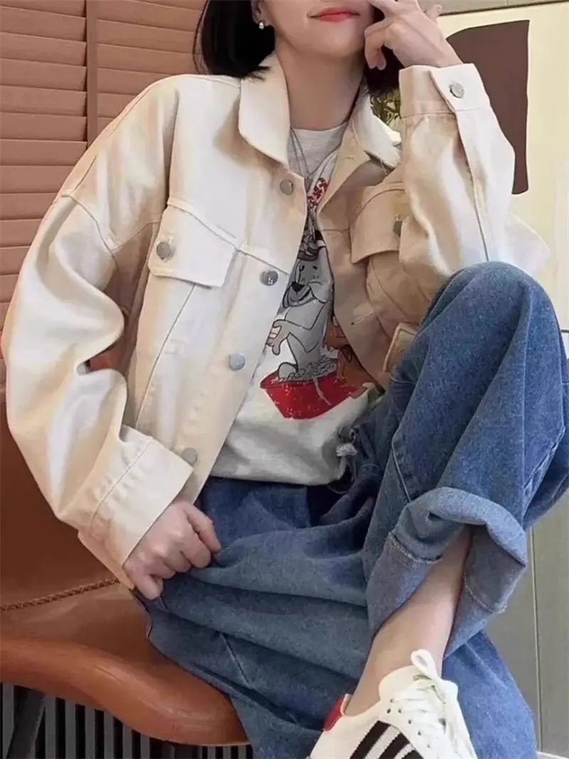 Giacca di jeans corta vintage coreana da donna - Primavera 2025 Top oversize casual chic in cotone lavato vestibilità ampia G517