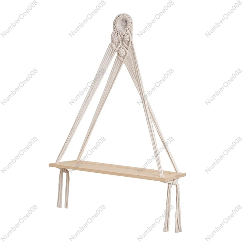 

2PCS Boho Handmade Shelf Bohemian Wooden Shelf Plants Floating Rope Shelves Decorative Holder A