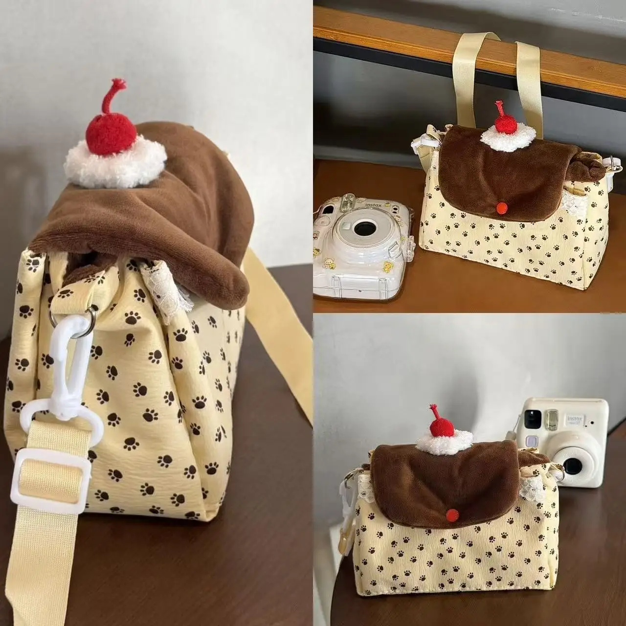 Ins Pudding Cake Dreifach-Aufbewahrungstasche CCD-Kameratasche Damen-Umhängetasche Münzbörse Handtasche Aufbewahrungstasche Mehrschichtiges Geschenk – Detail 7
