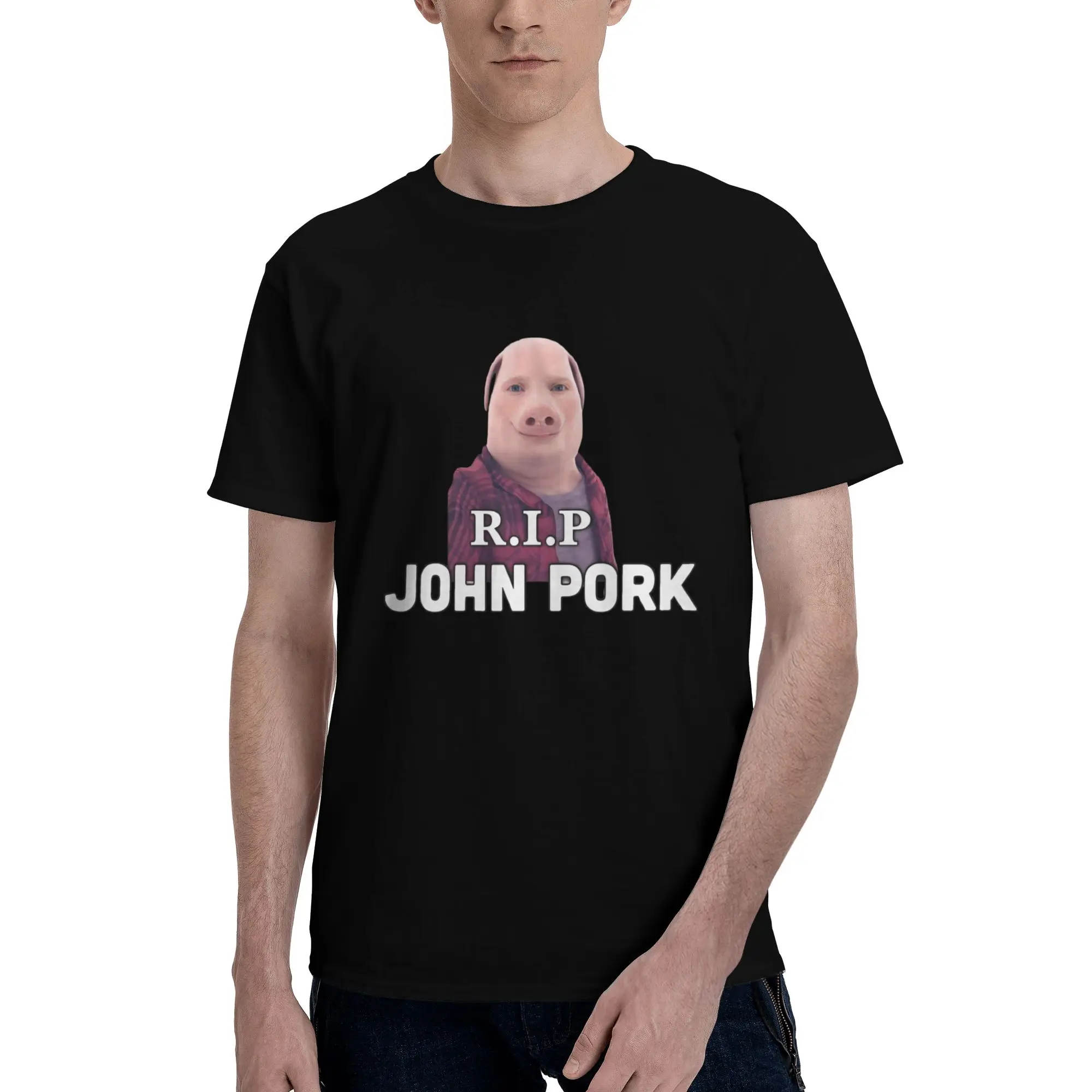 Custom Fashion John pork is calling T Shirt Men Short-Sleeve Funny Pig T-shirts Casual Tee 100% Cotton Slim Fit Tshirt Gift