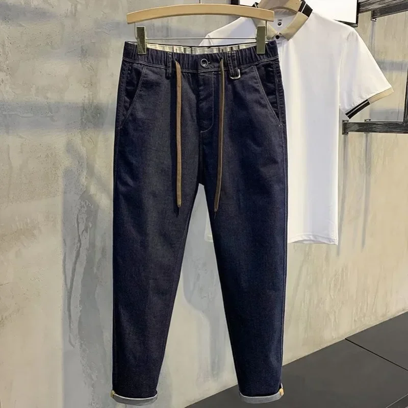 Slim Fit with Pockets Skinny Men's Jeans Cropped Man Cowboy Pants Trousers Tight Pipe Clothing Korean Style Nylon Casual Cheap