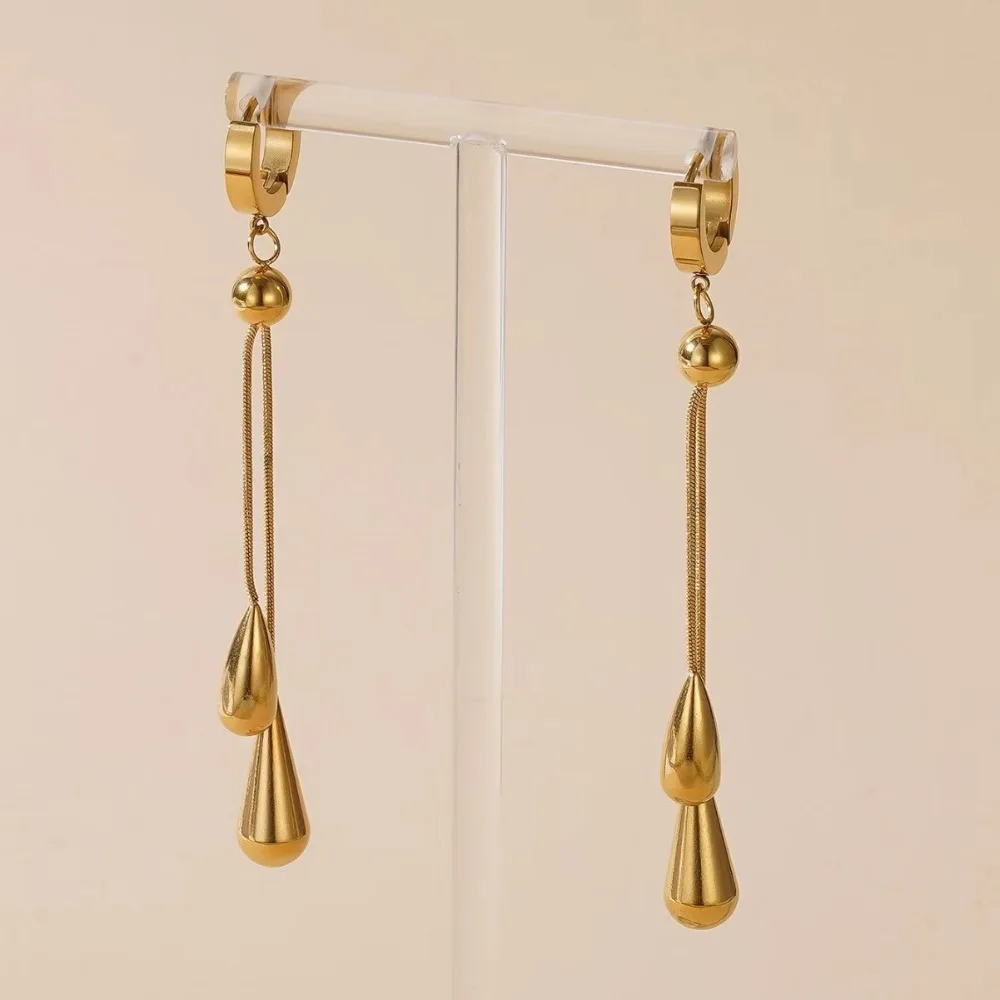 الفولاذ المقاوم للصدأ الذهب اللون قطرة الماء قلادة قلادة للنساء موضة المعادن سحب قابل للتعديل سلسلة قلادة مجوهرات هدية #3