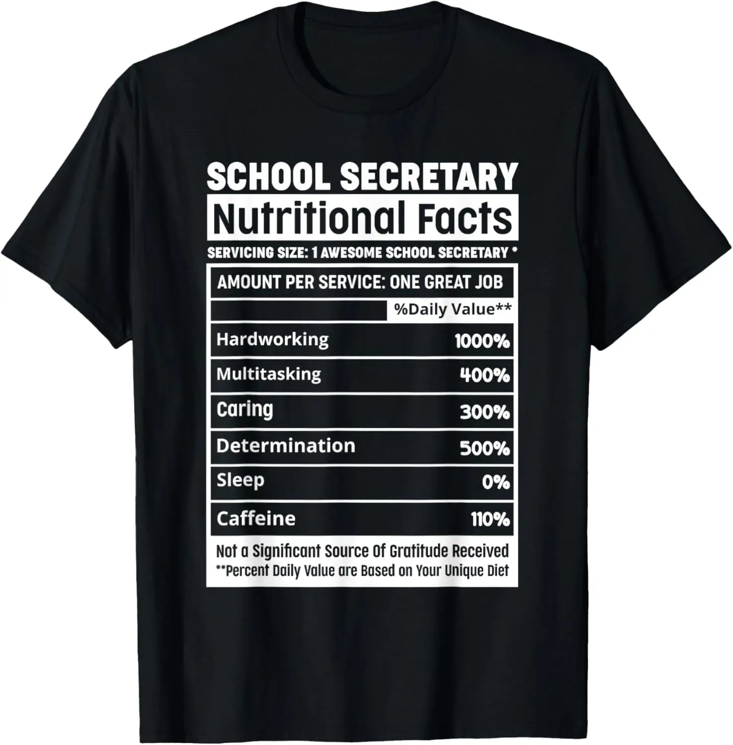 Funny School Secretary Nutritional Facts Office Staff Squad T-Shirt