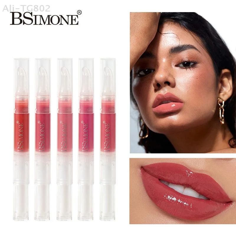BSIMONE 1 قطعة ملمع شفاه مائي بلمعة المرآة، تينت شفاه مرطب، أحمر شفاه طبيعي بلون نيود، أداة مكياج تجميلية بتحكم دوار في الكمية