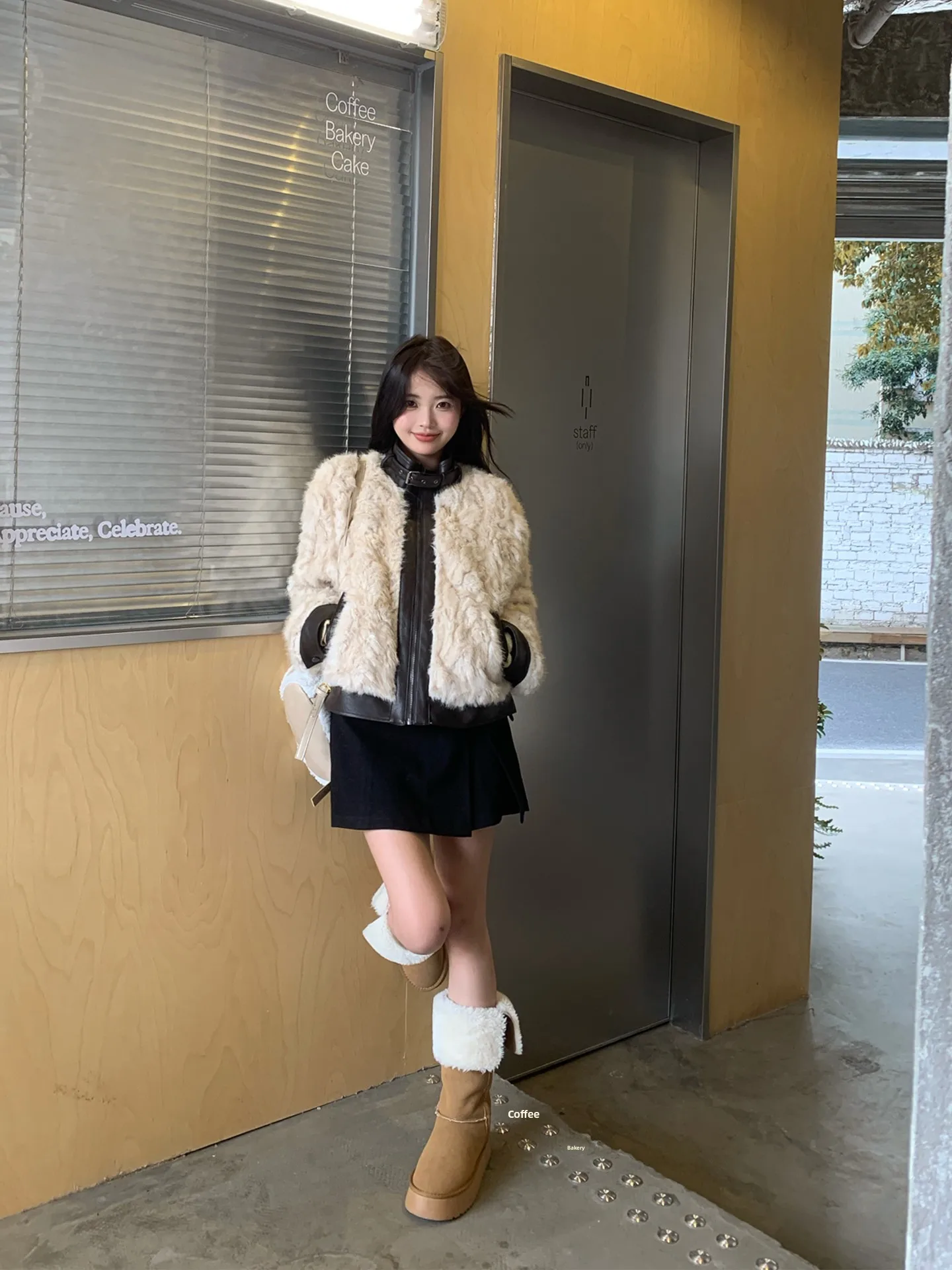 

Sweet Cool Ele Korean Sle Lamb Fur Jaet Patchwork Coat Women Winter New Simple Slimming Fur ort Outerwear Coat