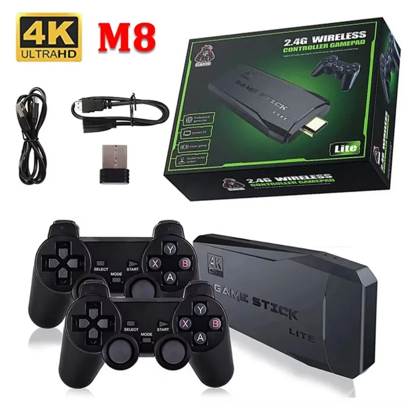 

64GB 20000 Games Video Game Sticks M8 Console 2.4G Dual Wireless Controller Game Stick 4K Retro game For Dropshiopping Xmas Gift