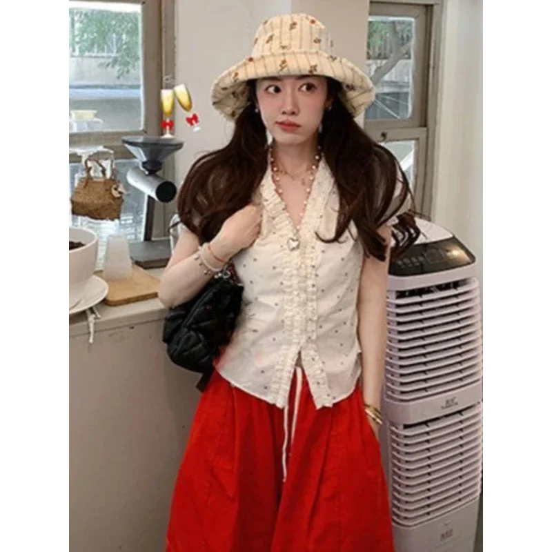 

Блузка женская в стиле Y2K с цветочным принтом, винтажная, с рюшами, на одной пуговице, с пышными рукавами, приталенная ​ Топы в стиле гранж