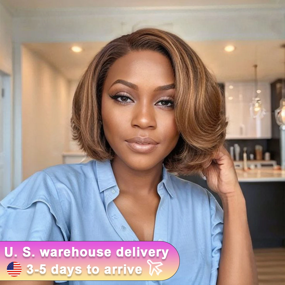 

Honey Blonde Highlight Bouncy Short Bob Loose Wave Glueless Closure Wigs 5x4 Body Wave Front Lace Wig Brazilian 100% Human Hair