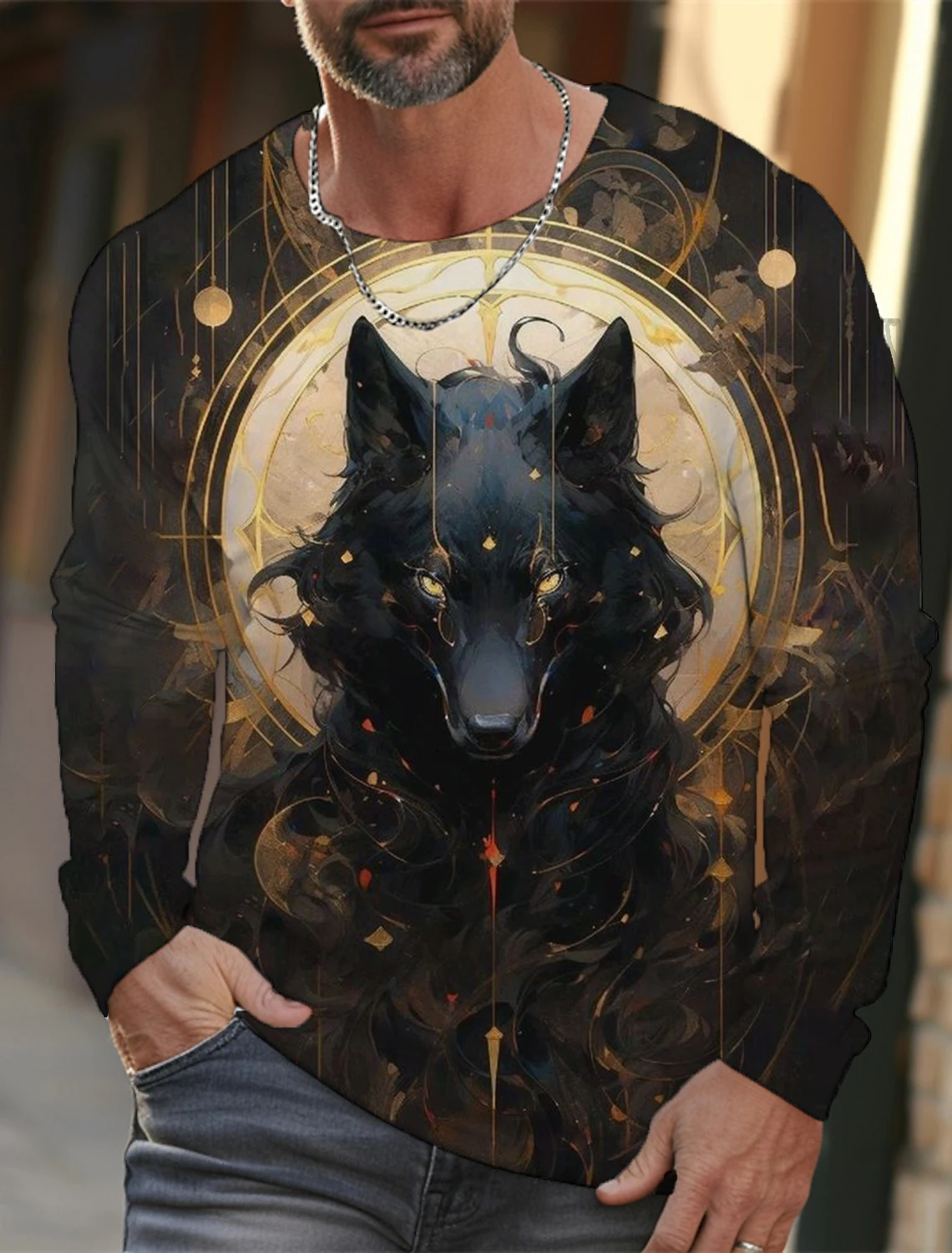 The Wolf Graphic Men\'s Long Sleeve T-shirt for Men Clothing Casual Top Tee Shirt Fashion Animal 3D Full Printing Streetwear