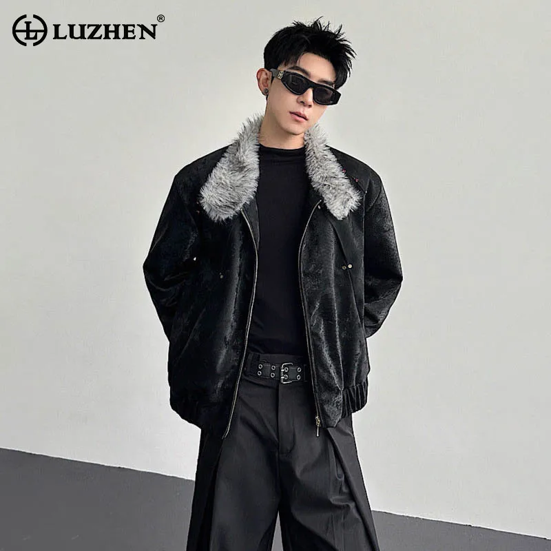 

LUZHEN 2025 зимняя стильная оригинальная теплая куртка из искусственного меха высокого качества с флисовой подкладкой, мужская модная элегантная повседневная куртка JY5168