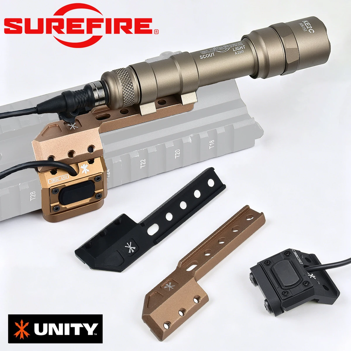 Lampe torche tactique Surefire M600 M300 M600C M300A, support Scout Light UNITY avec interrupteur Picatinny 20 mm, support décalé