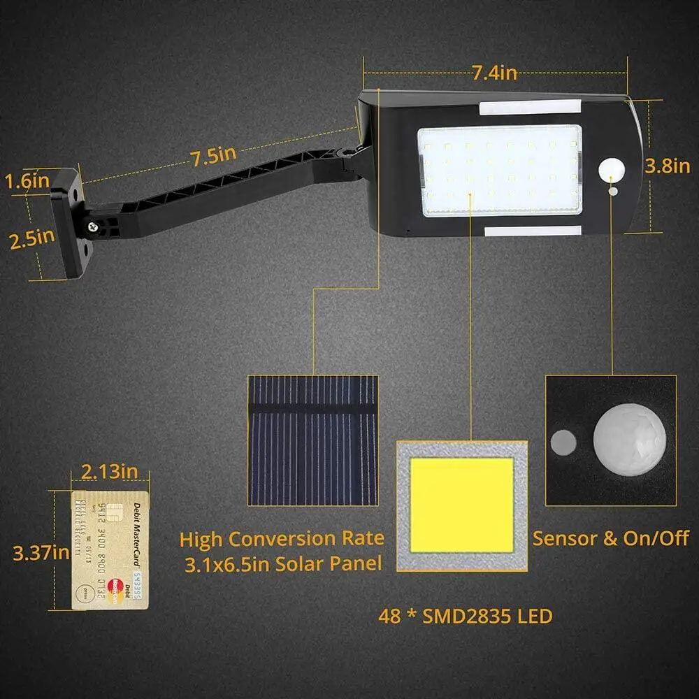 Solar licht Outdoor wasserdicht 48led Wand leuchte mit Sensor Bewegung Solar Straßen laterne 3 Modi Sicherheits wand für Gartenstraße