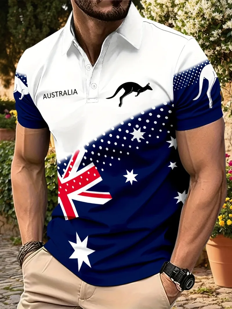 Summer Hot Selling Australian Color Blocked Style Comfortable Charm Blue Golf Polo Shirt Men Fashion Urban Mature Polo Shirt