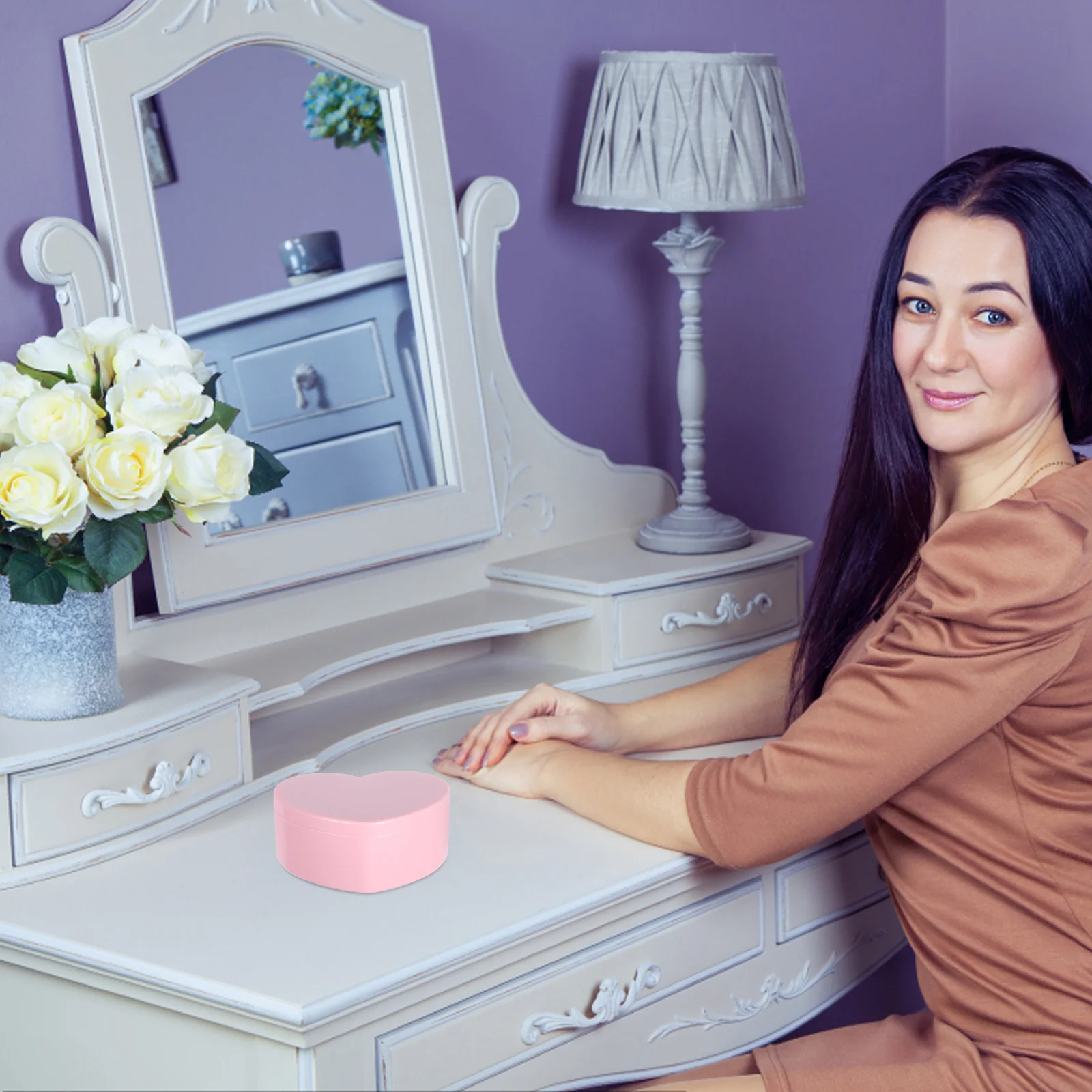 

Heart Shape Double Layer Jewelry Box Desktop Storage Organizer Case Girls Makeup Mirror Inside Trinket Container Gift