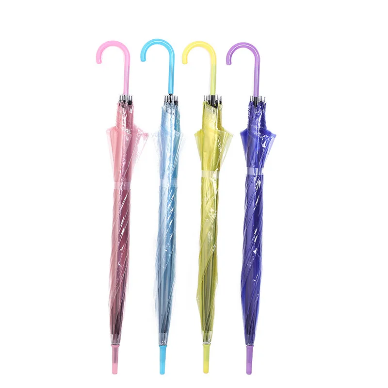 Long handle transparent umbrella Rainbow umbrella Student Children Adult colorful straight 8-bone umbrella