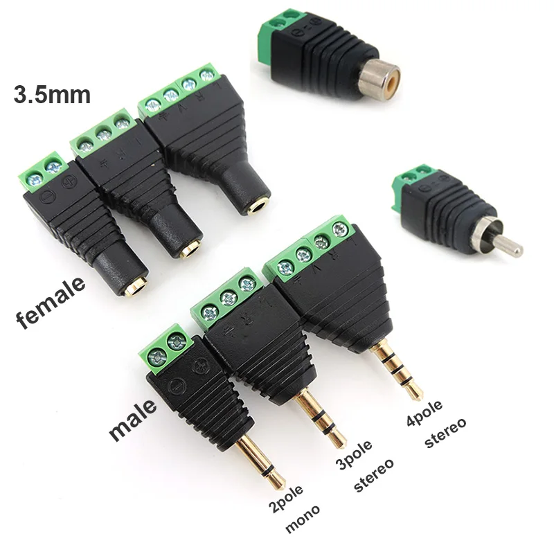 Earphone Audio 2/ 3 /4 Pole 3.5mm jack RCA male female Connector Terminal Adapter 3.5 Audio Mono Stereo Channel to Screw Plug