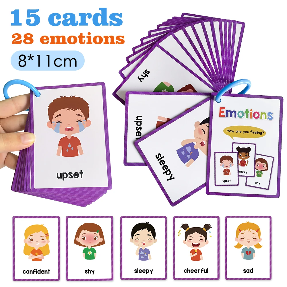 15 Cards My Emotion Feeling English Learning Words Flash Cards kids Educational learn Toys for Children Enlightenment Card